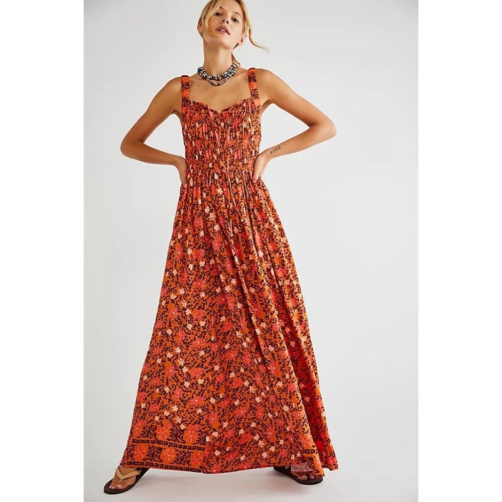Free People Floral Maxi Dress - Orange and Black